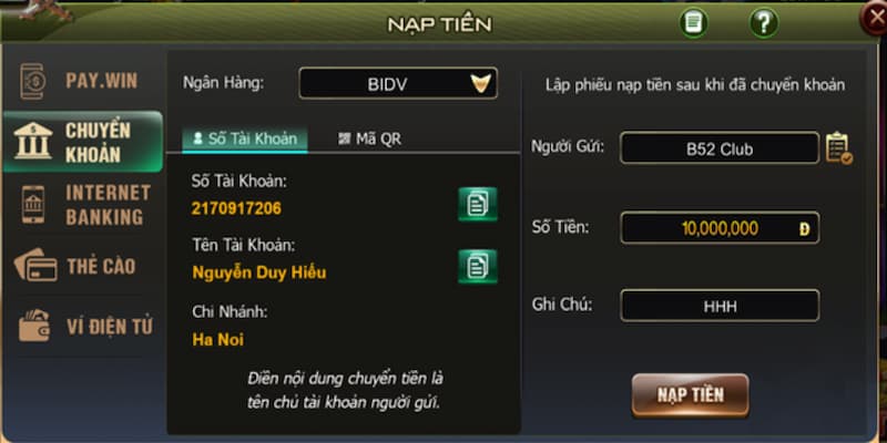 Lợi ích Nạp tiền B52club nhanh chóng an toàn